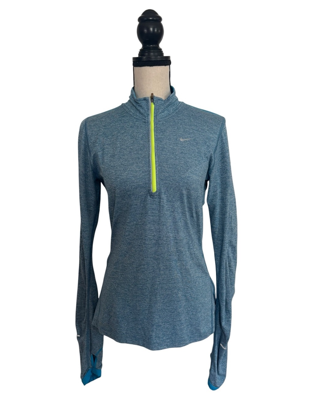 Nike Women's Heather Blue Quarter-Zip Pullover with Neon Yellow Zipper